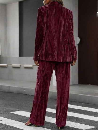 Lapel Collar Long Sleeve Blazer and Pants Set