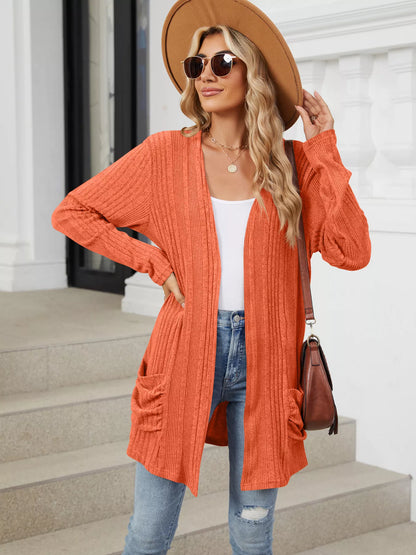 Open Front Long Cardigan Orange