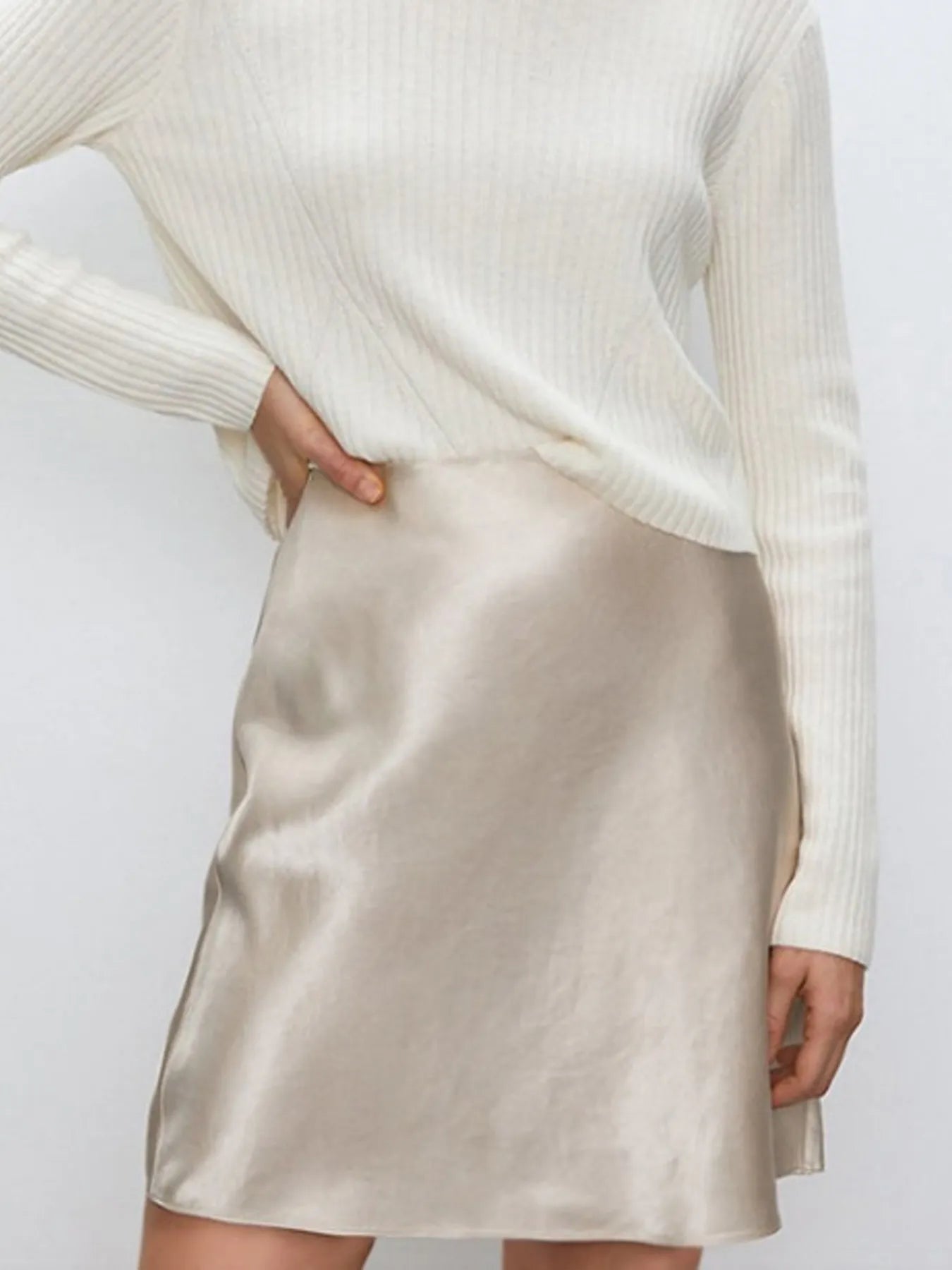 Satin Mini Skirt Pearl White