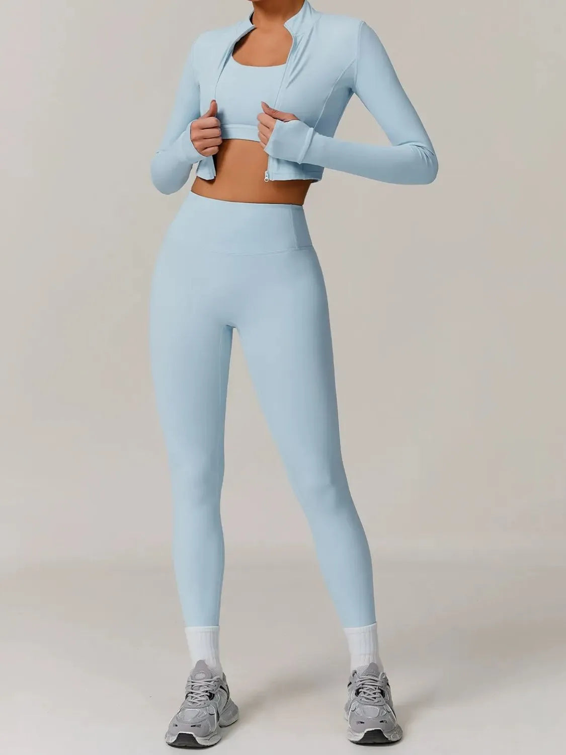 Bra Outerwear and Leggings 3-Piece Active Set Pastel Blue