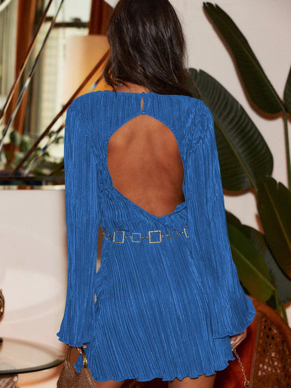 Cutout Back Flare Sleeve Dress