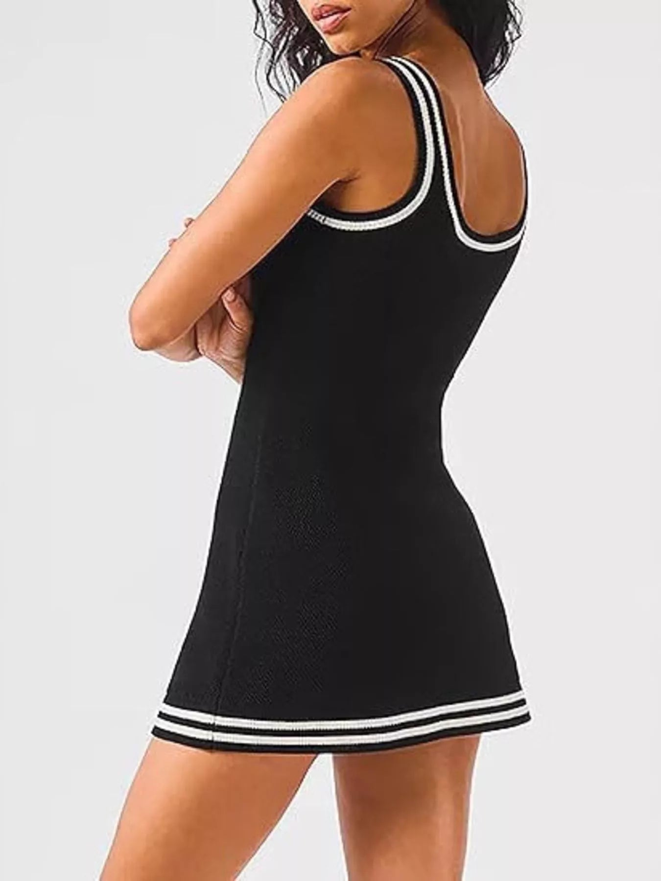 Sleeveless Ribbed Knit Sweater Dress with Contrast Trim