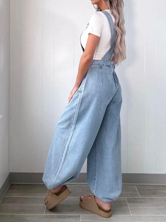 Wide Leg Denim Overalls