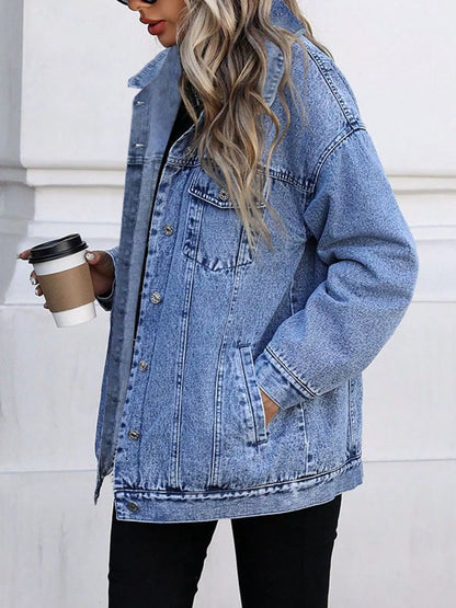 Washed Button Up Oversized Denim Jacket
