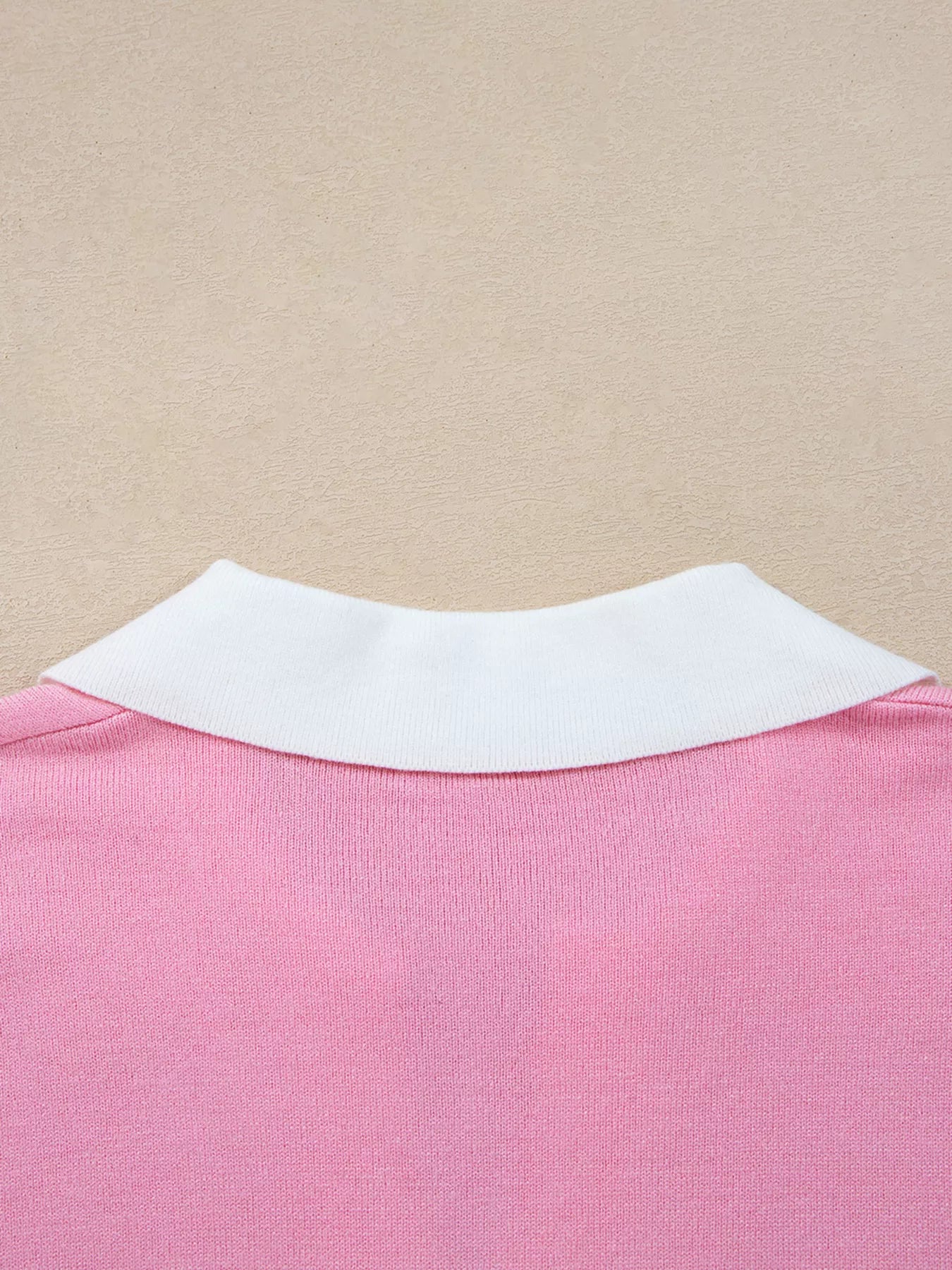 Contrasting Polo Collar Color Block Knit Drop Shoulder Sweater