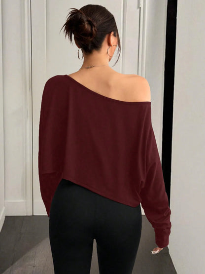 Boat Neck Long Sleeve Crop Top