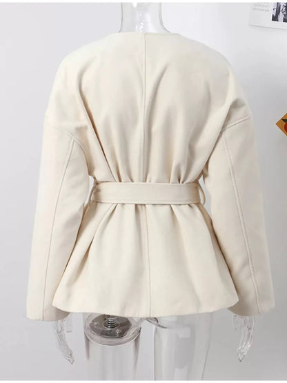 Surplice Tie Waist Dropped Shoulder Outerwear