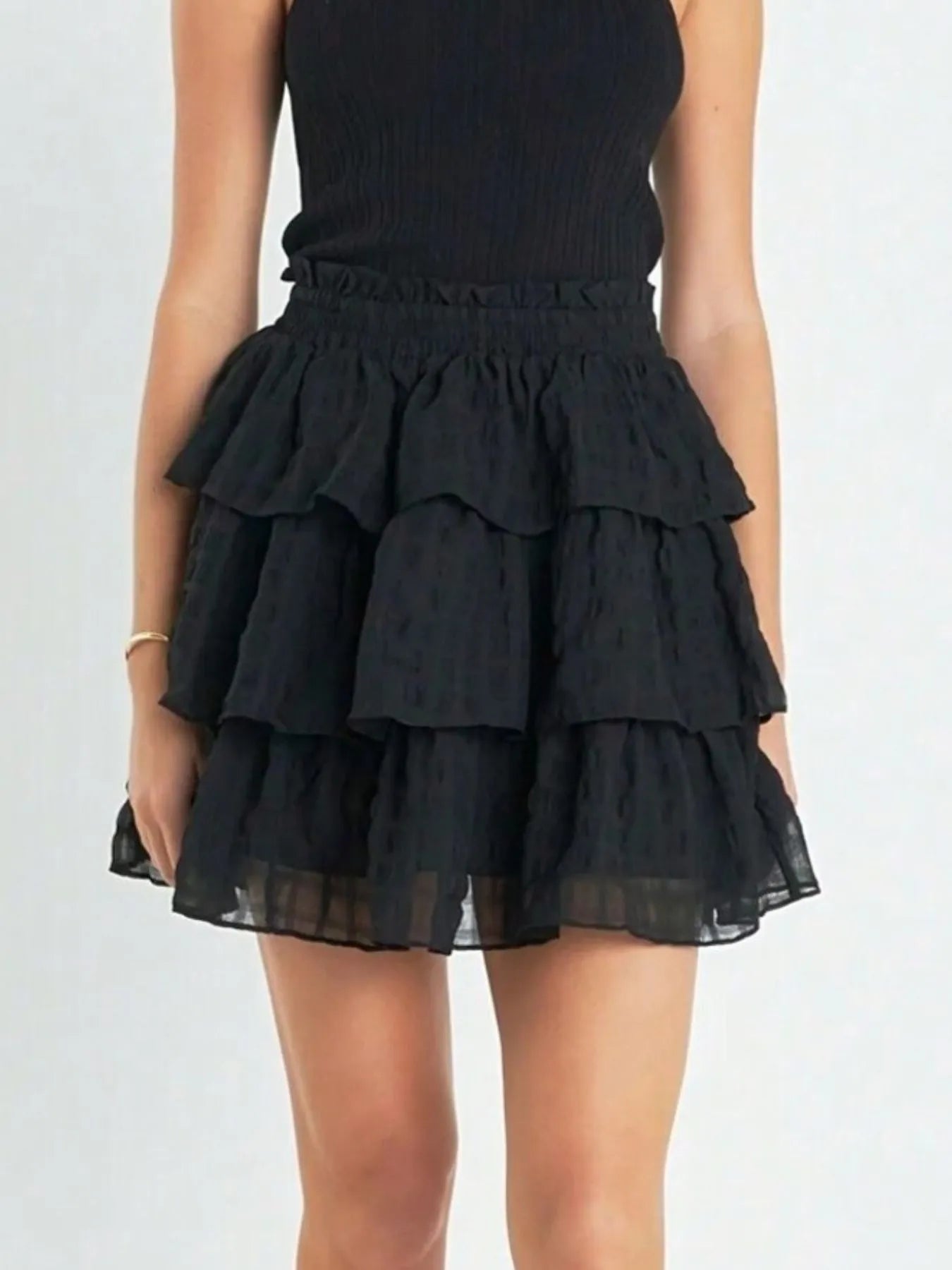 Ruffle Layered Mini Skirt Black