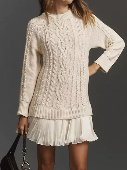 Full Size Cable-Knit Mini Sweater Dress Plus Size Apricot