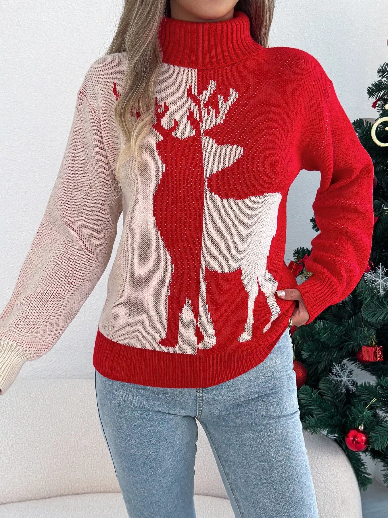 Christmas Reindeer Turtleneck Sweater