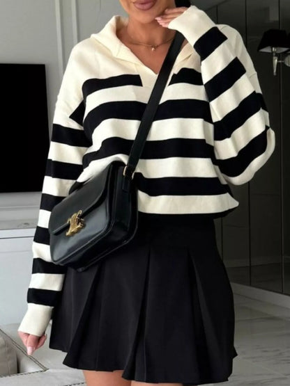 Striped Dropped Shoulder Knit Top