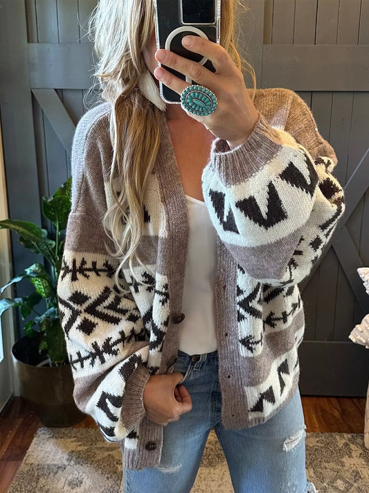 Aztec Pattern Oversized Button Up Cardigan Floral