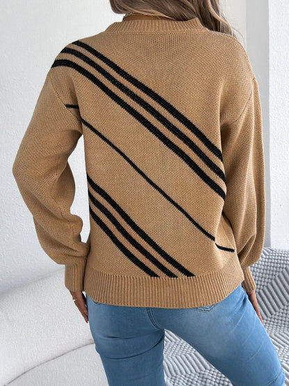 Striped Pattern Casual Round Neck Sweater