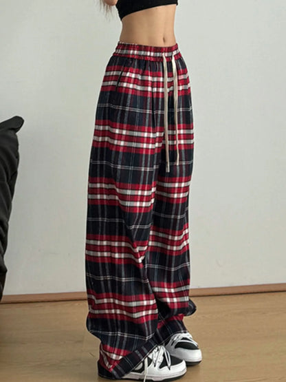 Drawstring Plaid Pants