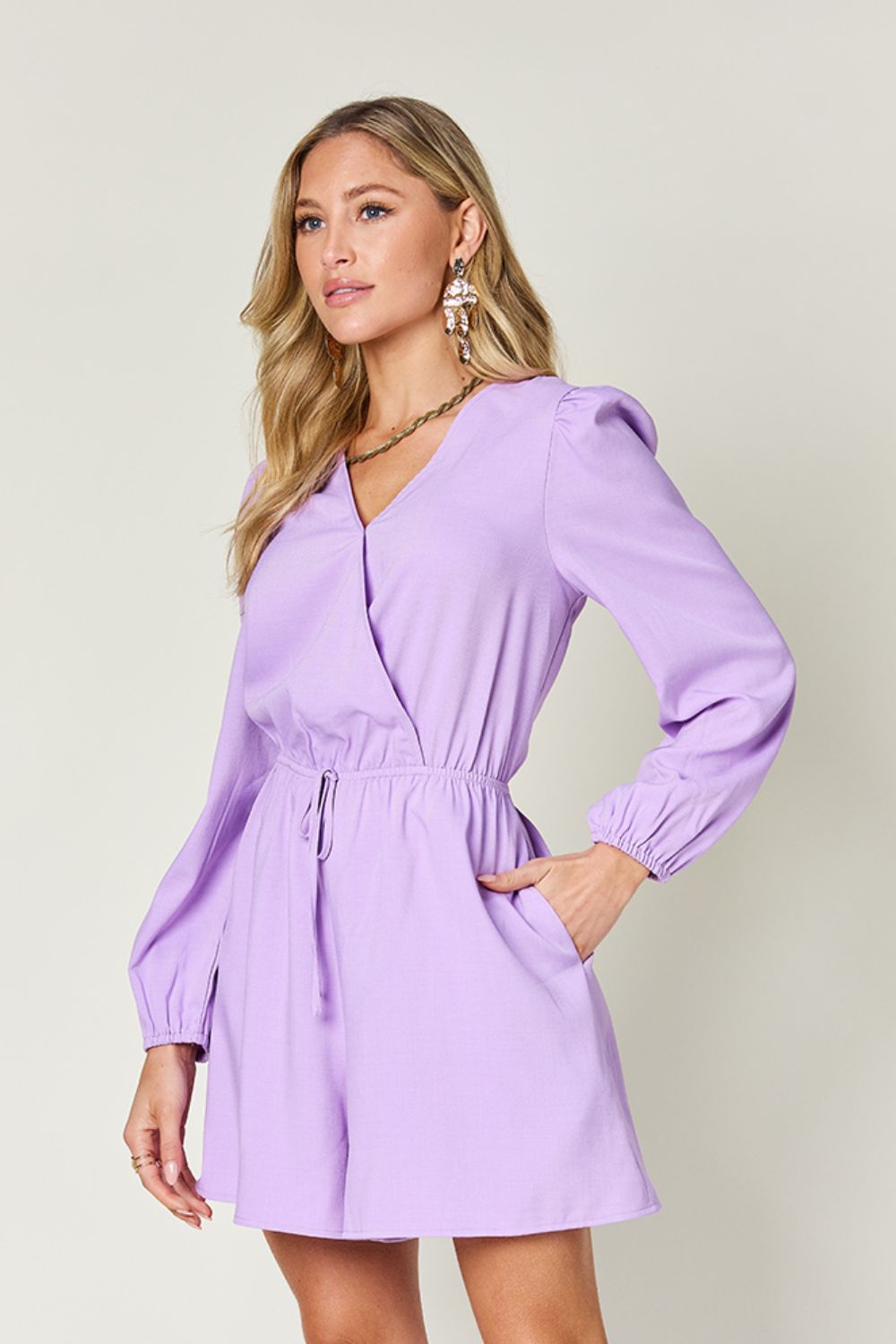 Relaxed Fit Drawstring Romper with Long Sleeves