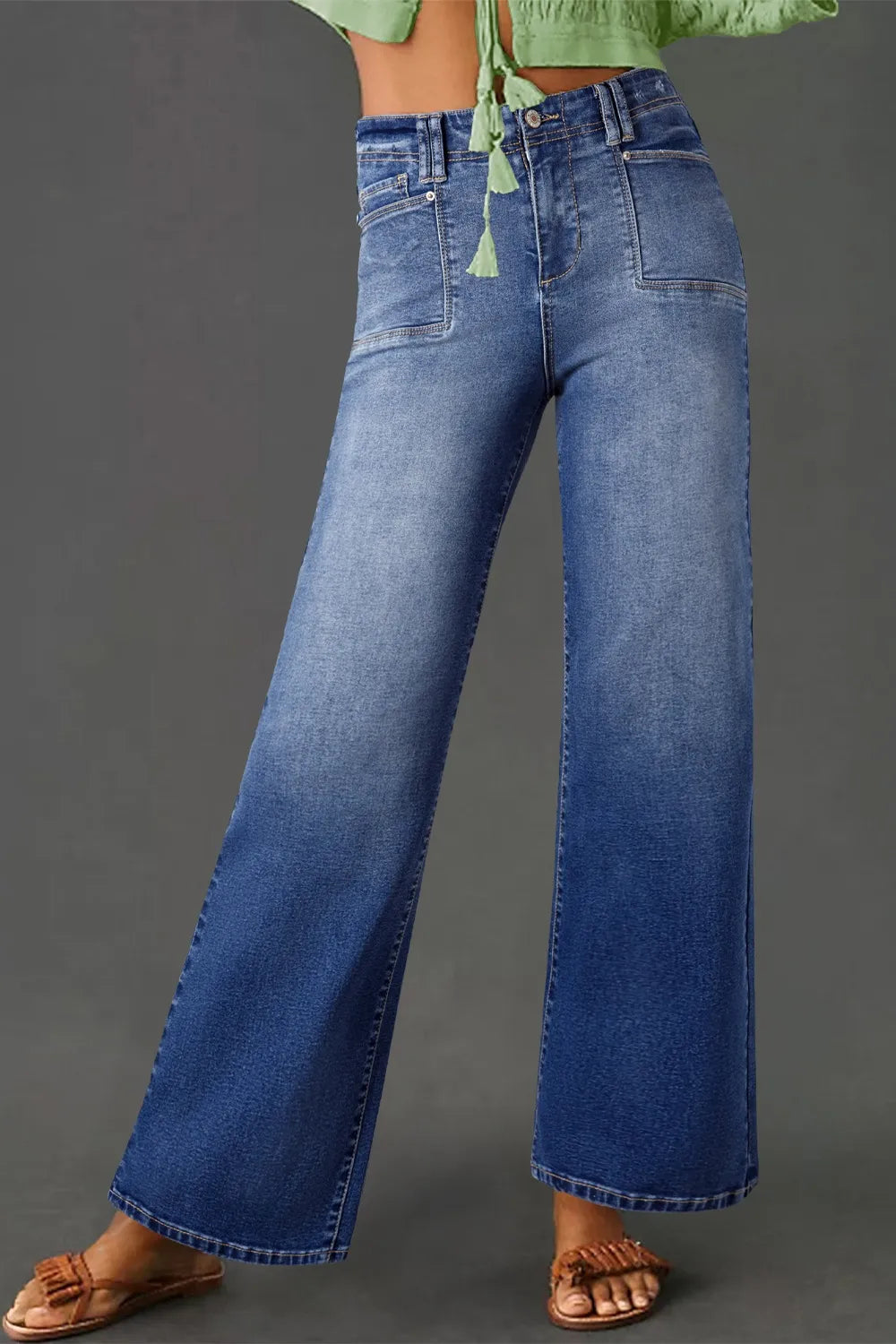 High-Waisted Wide-Leg Vintage Wash Jeans