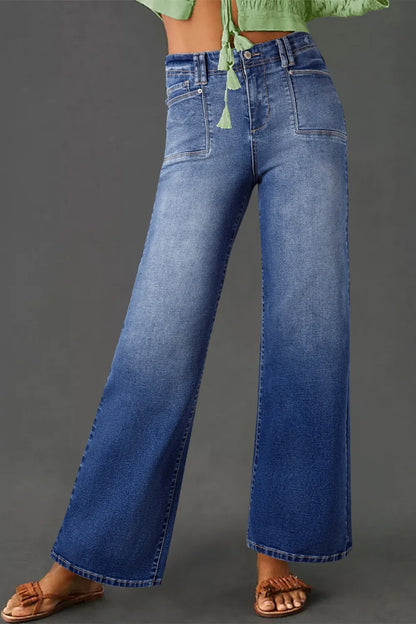 High-Waisted Wide-Leg Vintage Wash Jeans