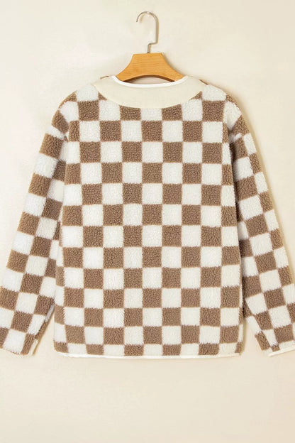 Checkered Sherpa Oversized Button Up Jacket