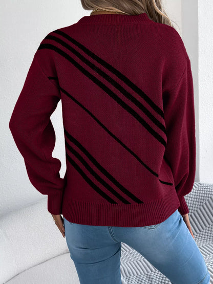 Striped Pattern Casual Round Neck Sweater