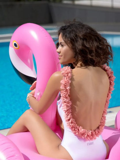 Backless Petal Strap Parent-Child Swimsuit Mom-White