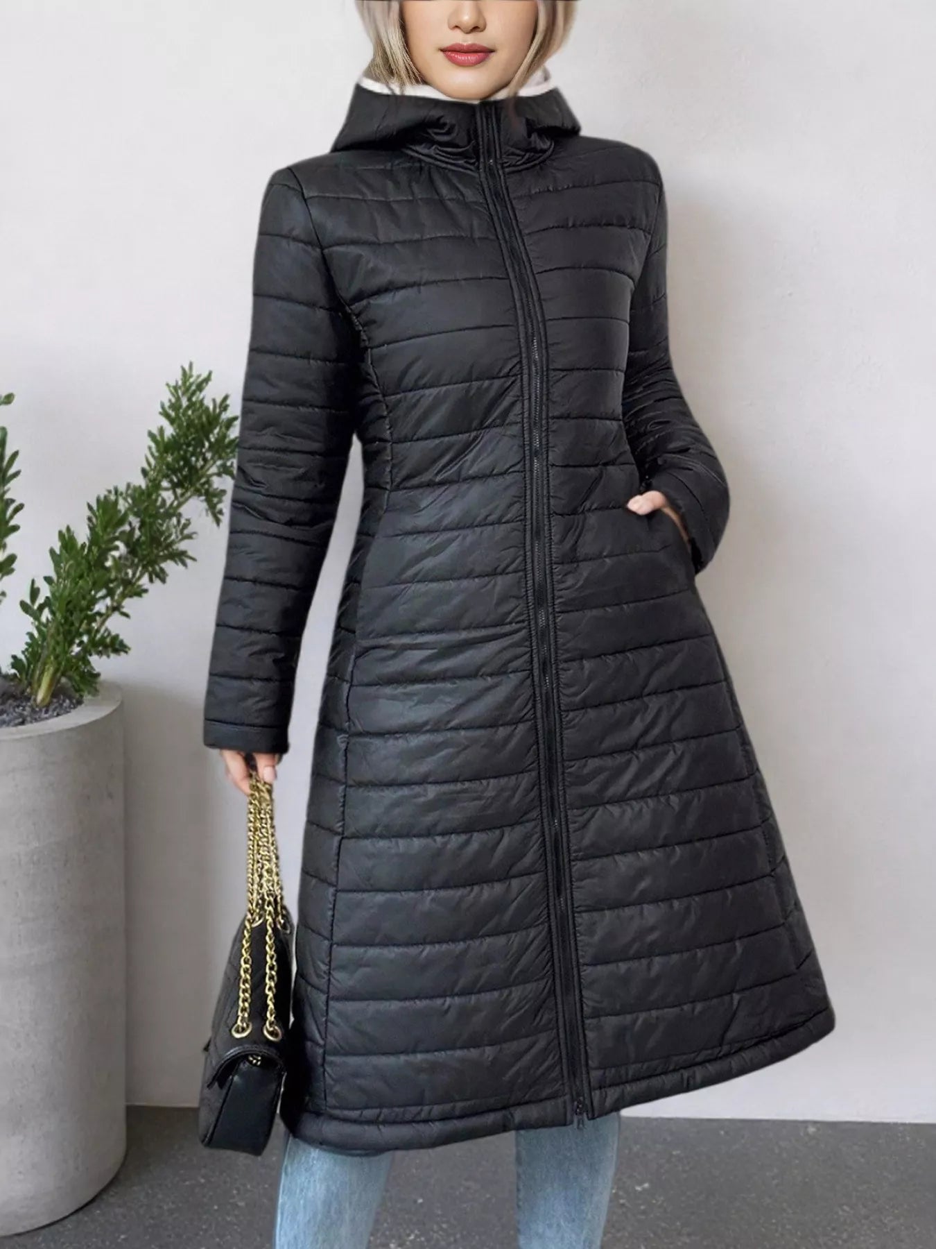 Zip Up Quilted Hooded Puffer Coat