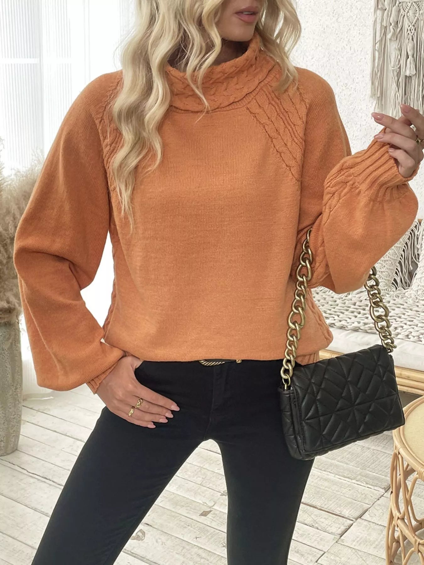 Cable Knit Turtleneck Sweater