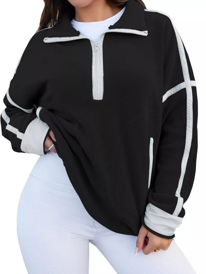 Half Zip Dropped Shoulder Sweatshirt