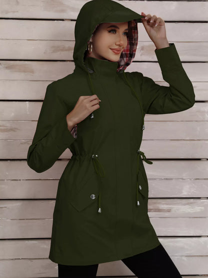 Drawstring Snap-Down Trench Coat