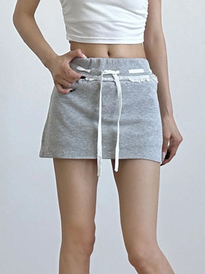 Casual Drawstring Mini Skirt