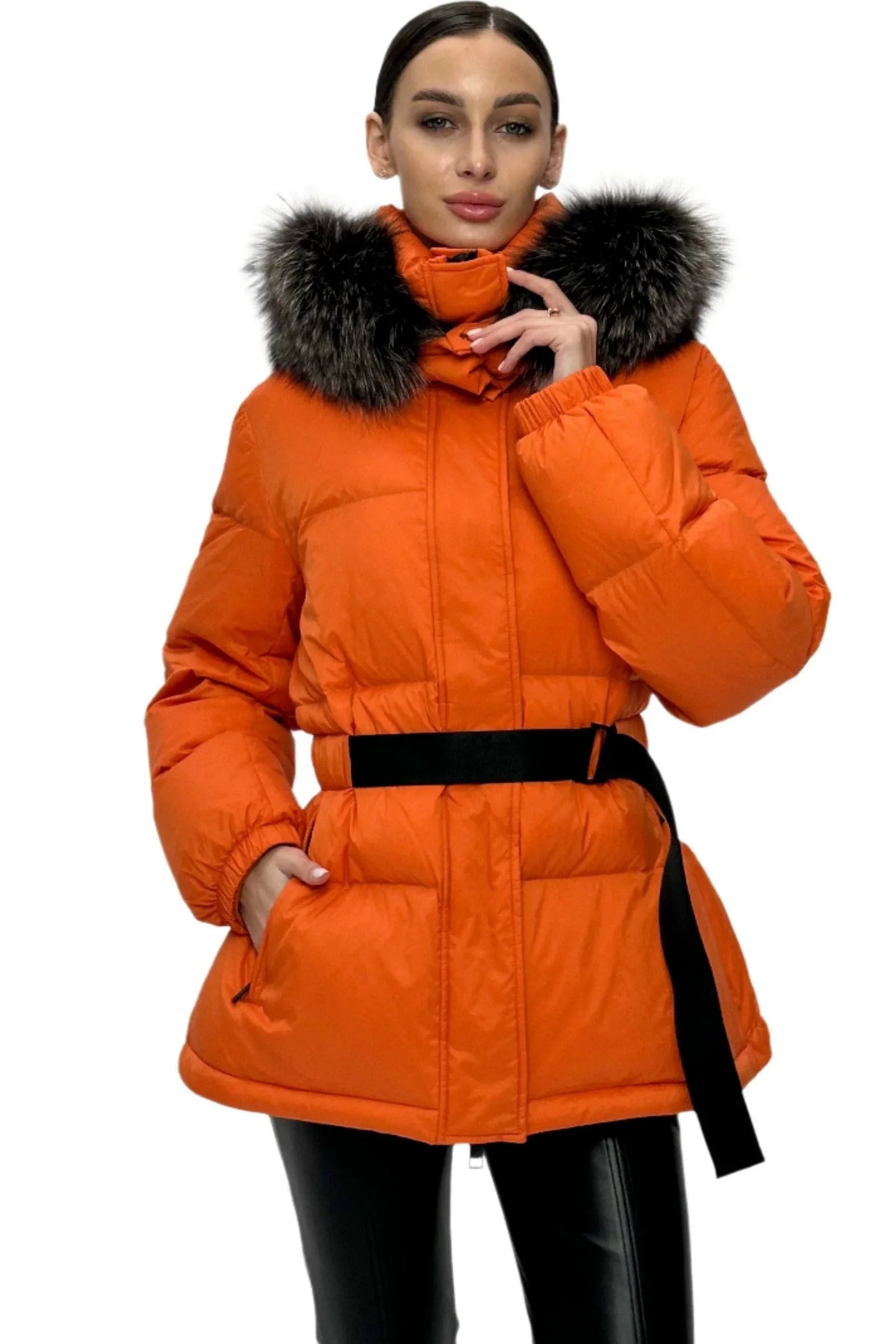 Genuine Silver Fox Down Fill Jacket Orange