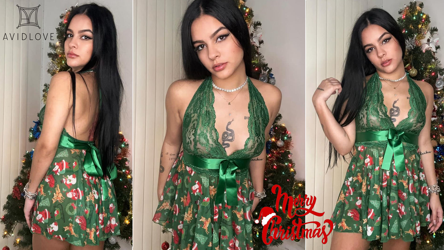 Christmas Costume - Avidlove Lingerie for Women Lace Babydoll Chemise Halter V Sexy Sleepwear with Garter Belt