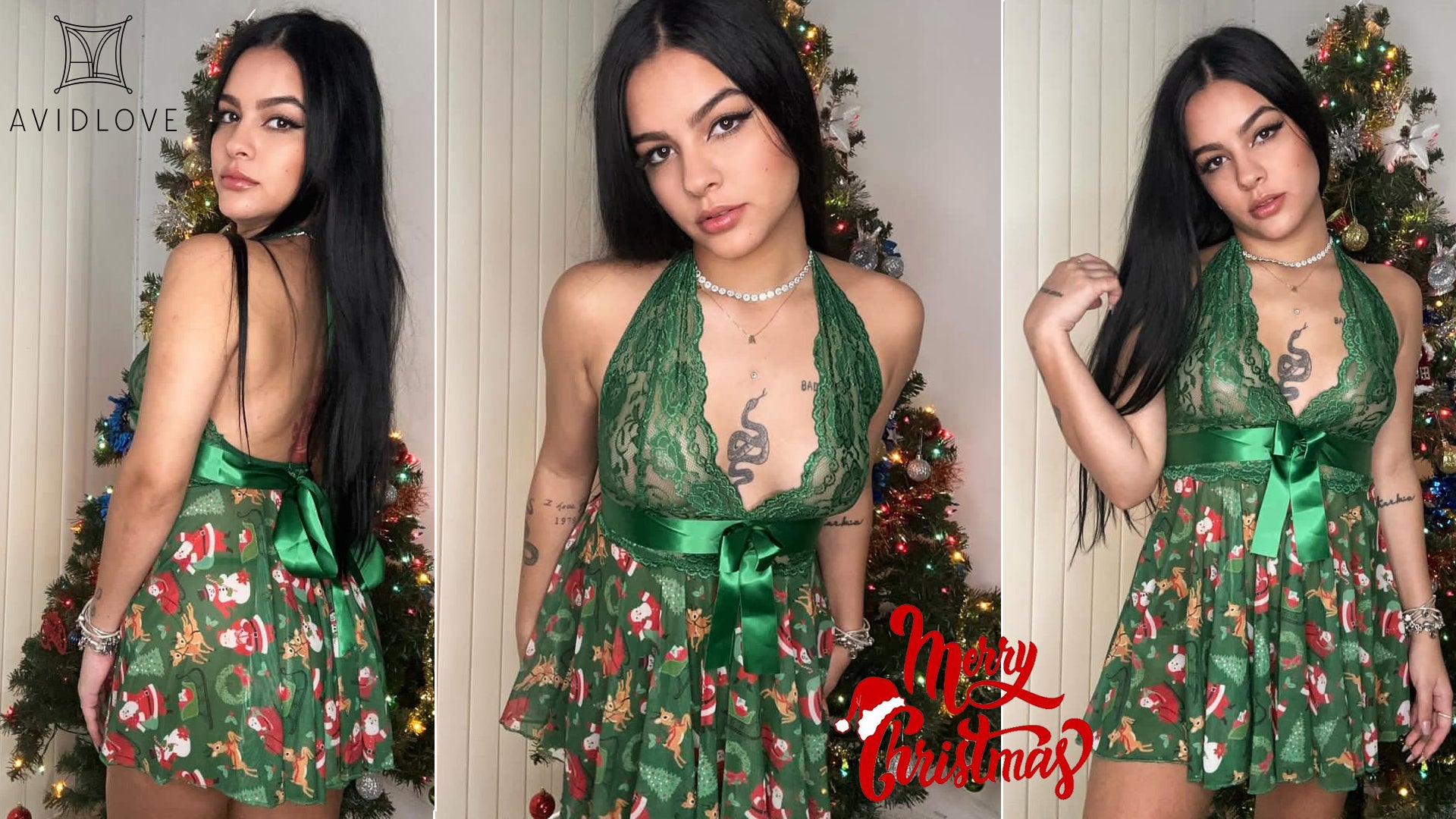 Christmas Costume - Avidlove Lingerie for Women Lace Babydoll Chemise Halter V Sexy Sleepwear with Garter Belt