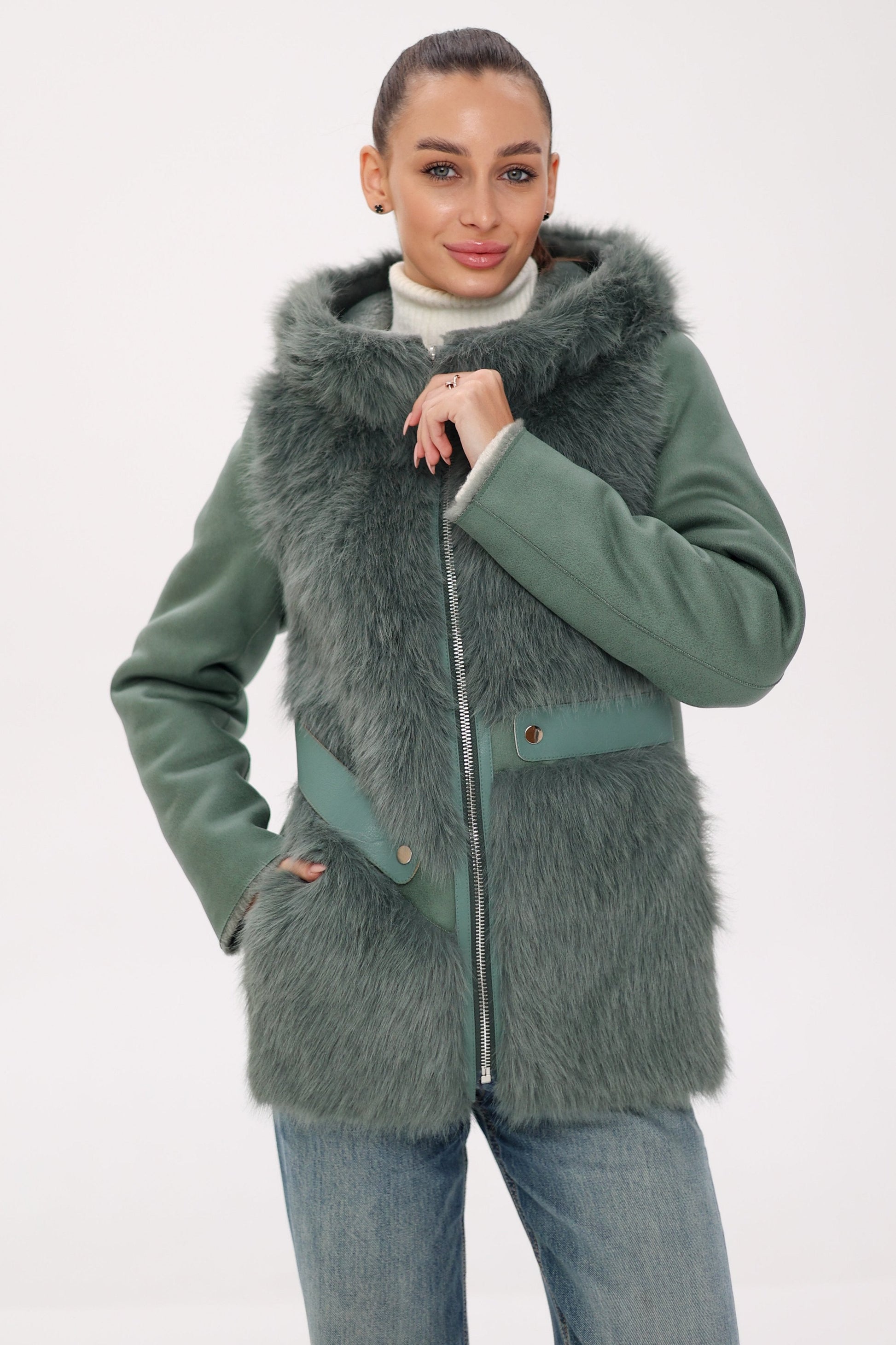 ⇆ Reversible Hooded Wool Blend Jacket Sage