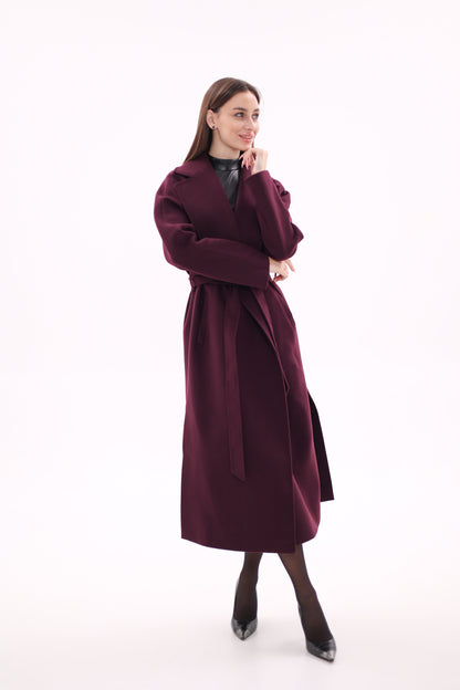 Cambridge Comfort Wraparound Wool Cashmere Coat in Royal Burgundy