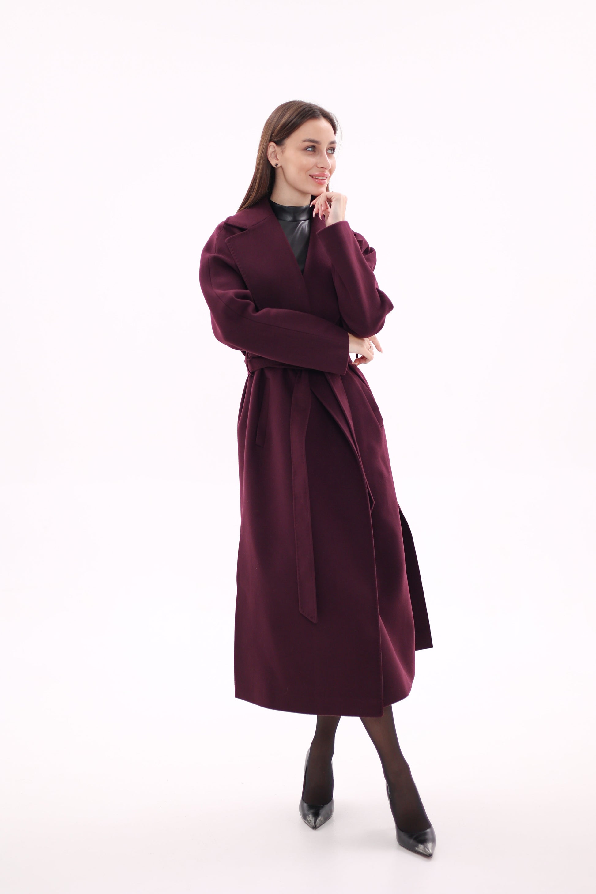 Cambridge Comfort Wraparound Wool Cashmere Coat in Royal Burgundy