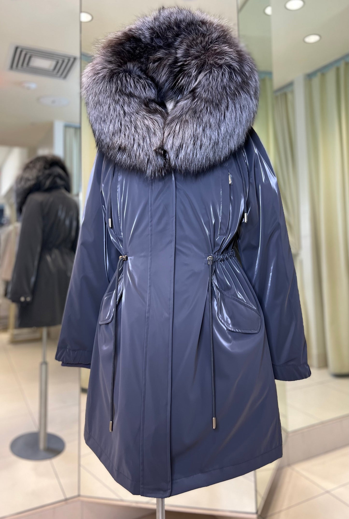 Genuine Silver Fox Fully Lined Hood Rabbit Insulated Parka