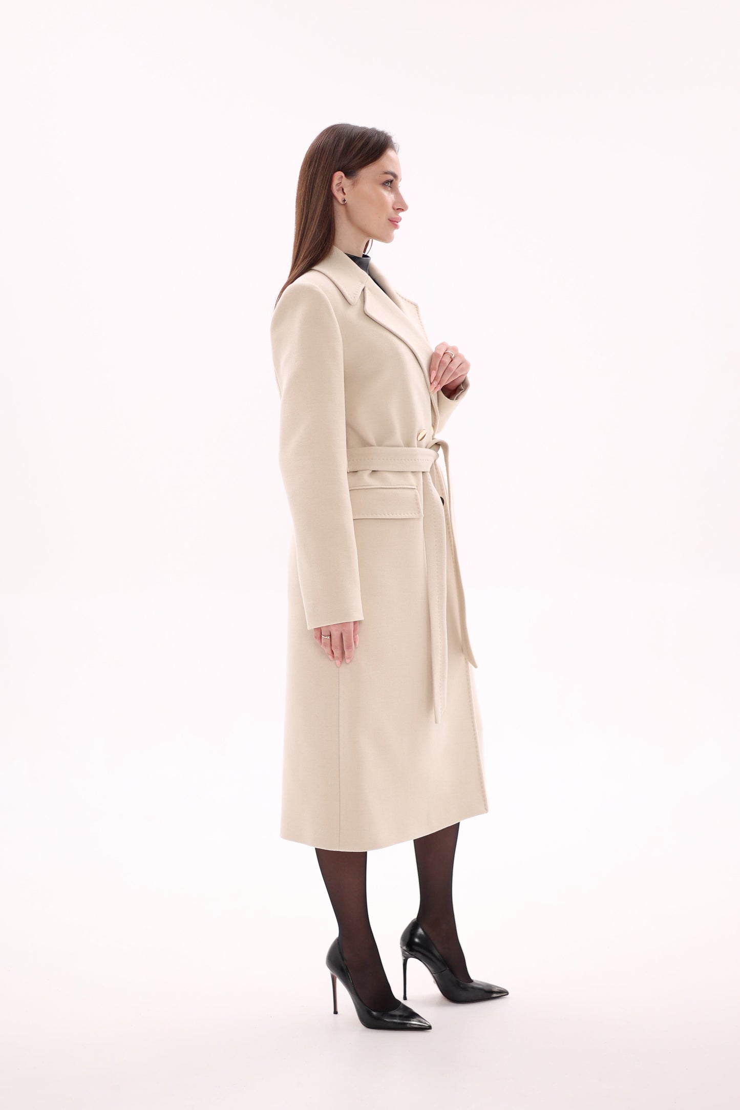 Denise Cashmere Blend Overcoat in Nude