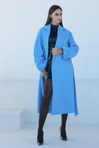 Classic Brushed Cashmere Wool Blend Overcoat in Azure Azure