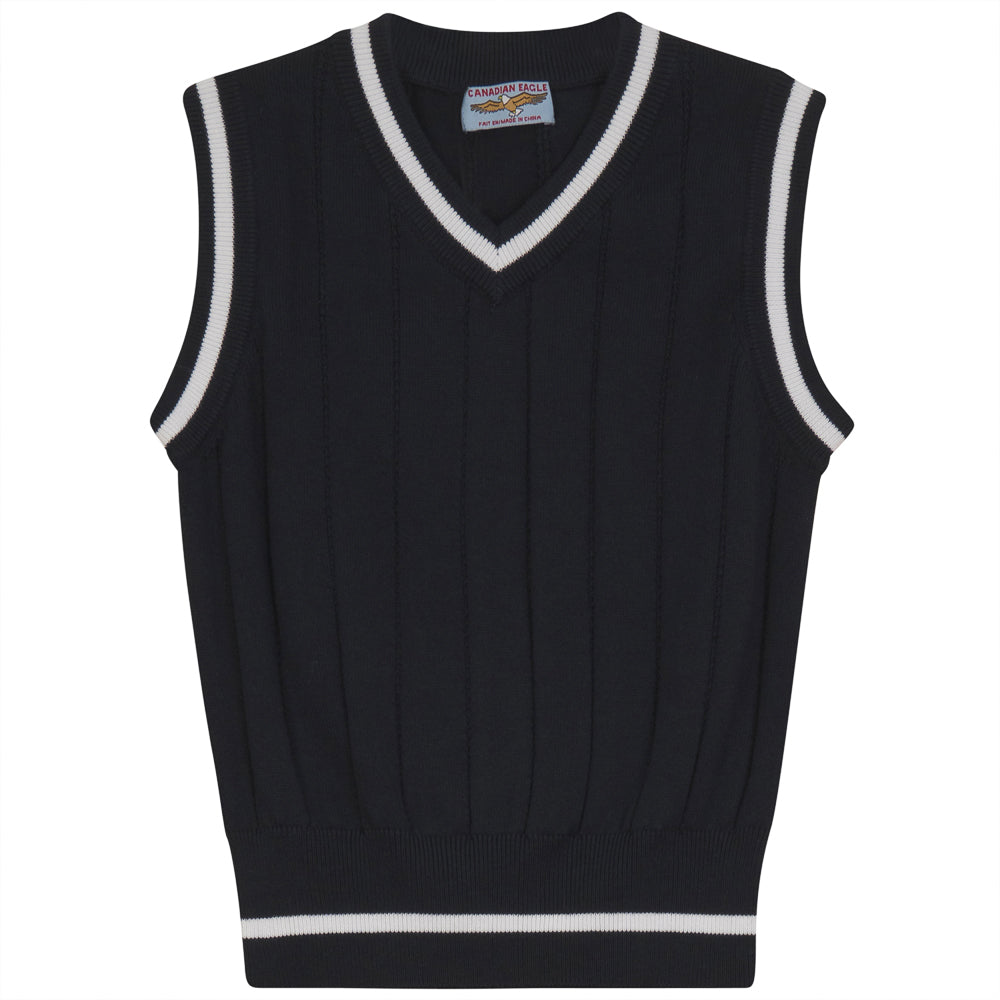 Basic White Detail Wide Rib Vest Dark Navy White