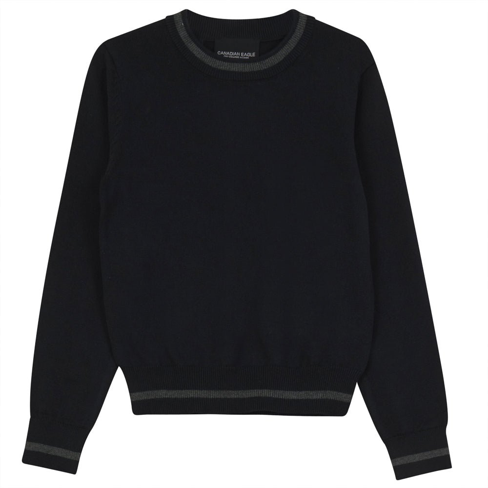 Basic Grey Detail Crewneck Sweater Dark Navy Grey
