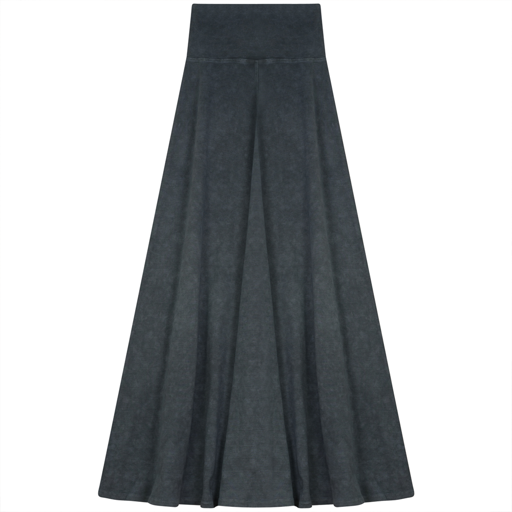Rib Long Skirt Dark Grey Wash