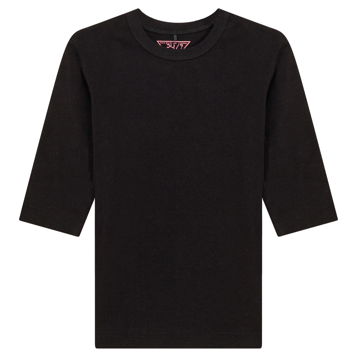 Ribbed 3/4 Sleeves T-Shirt Black