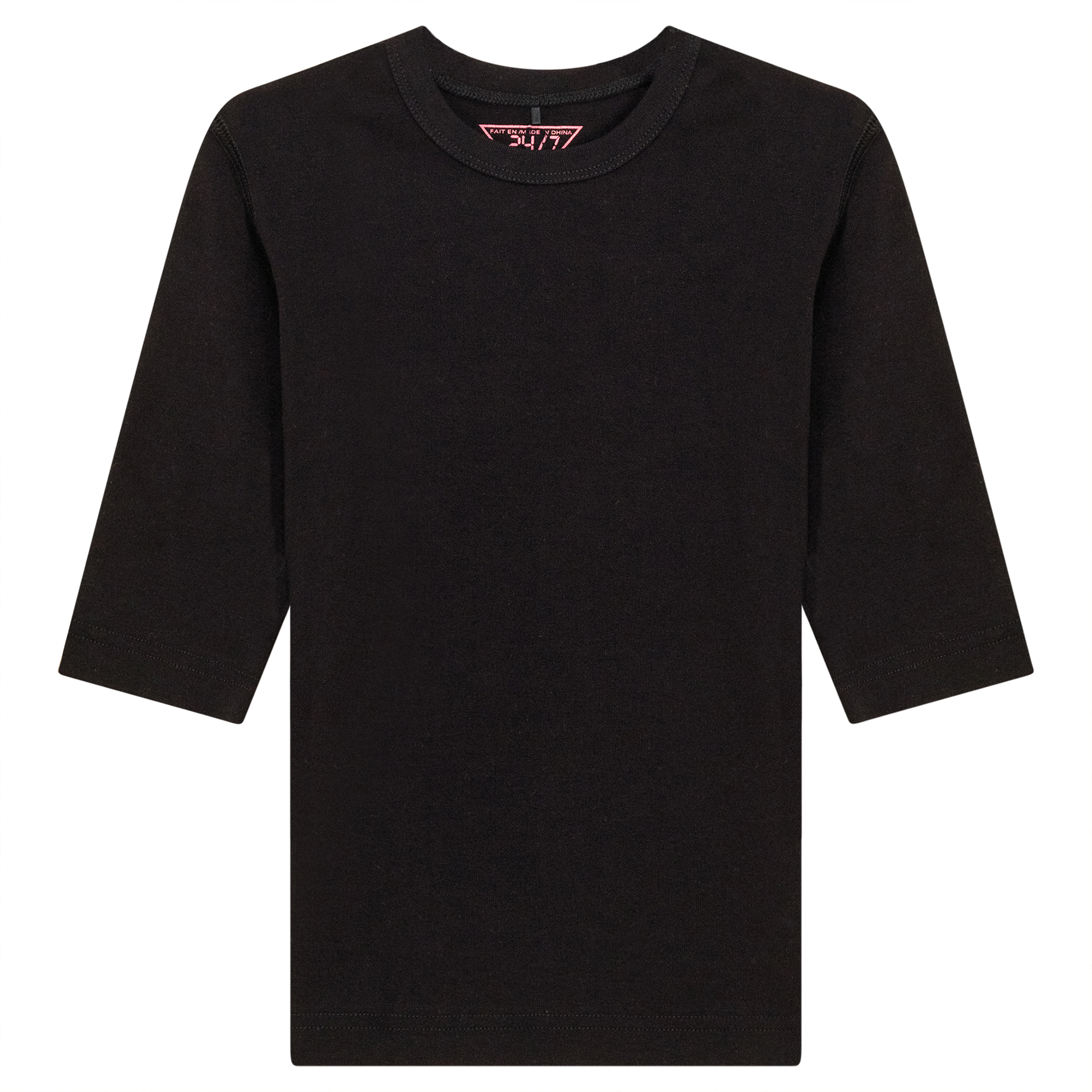 Ribbed 3/4 Sleeves T-Shirt Black