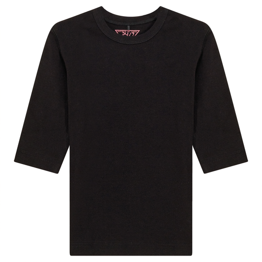 Ribbed 3/4 Sleeves T-Shirt Black