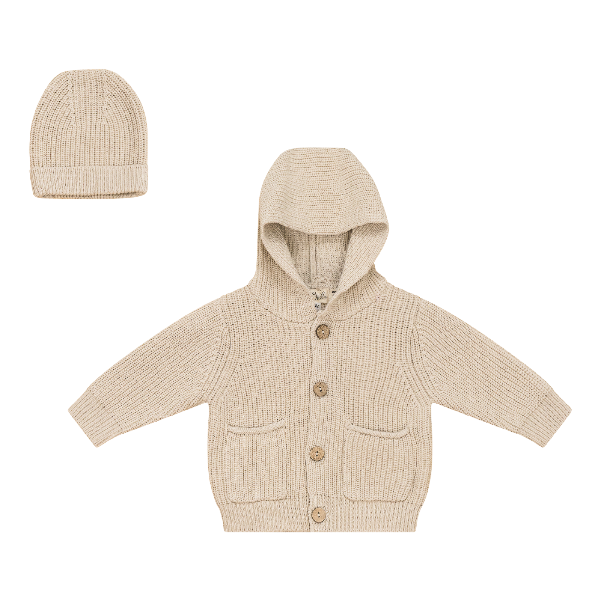 Hoodie Knit Jacket With Hat Dark Almond
