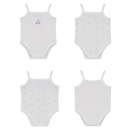Cherry Print Onesie Set White Blue