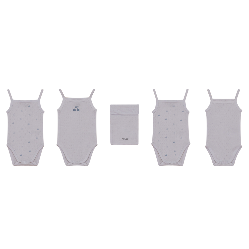 Pointelle Undershirt With Cherry Print White Blue