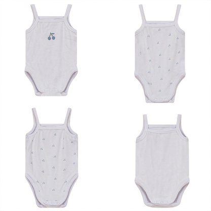 Ribbed Cherry Print Onesie Set White Blue