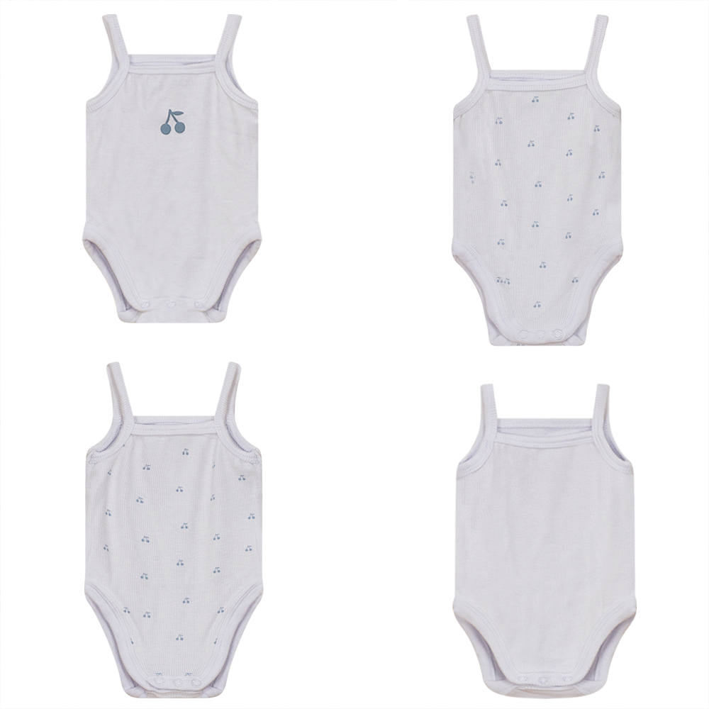Ribbed Cherry Print Onesie Set White Blue