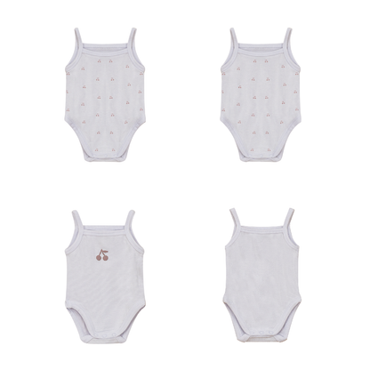 Ribbed Cherry Print Onesie Set White Mauve